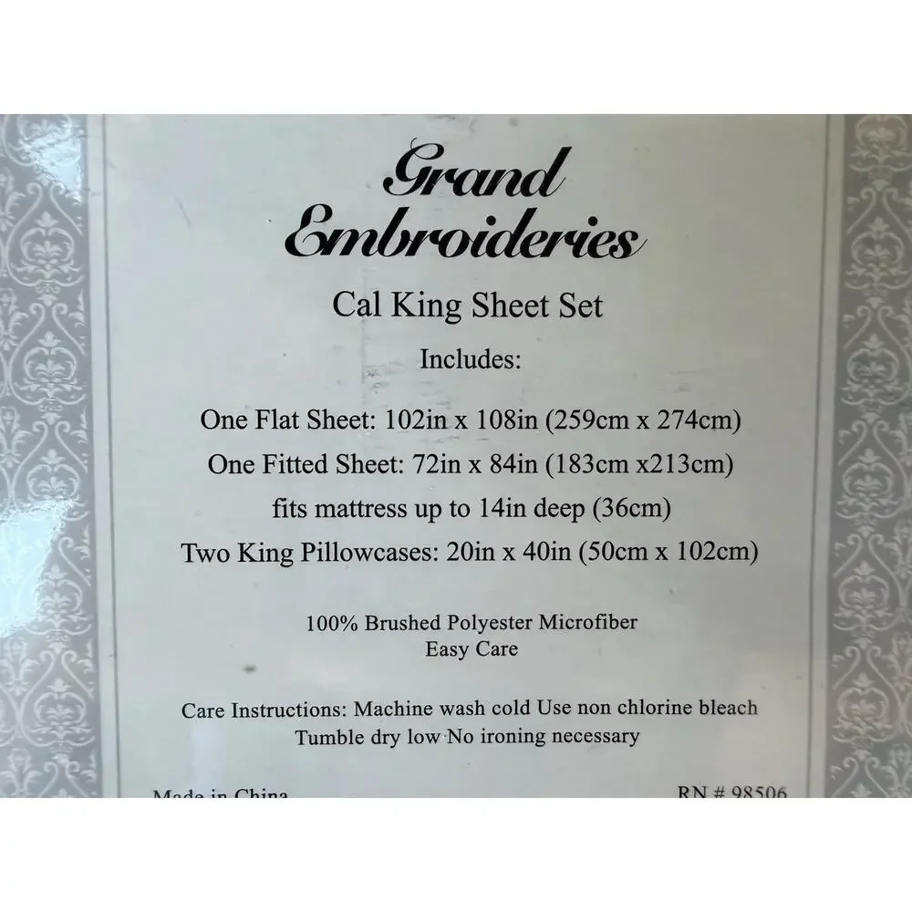 Grand Embroderies Cal King Sheet Set In White 100% Brushed Polyester New